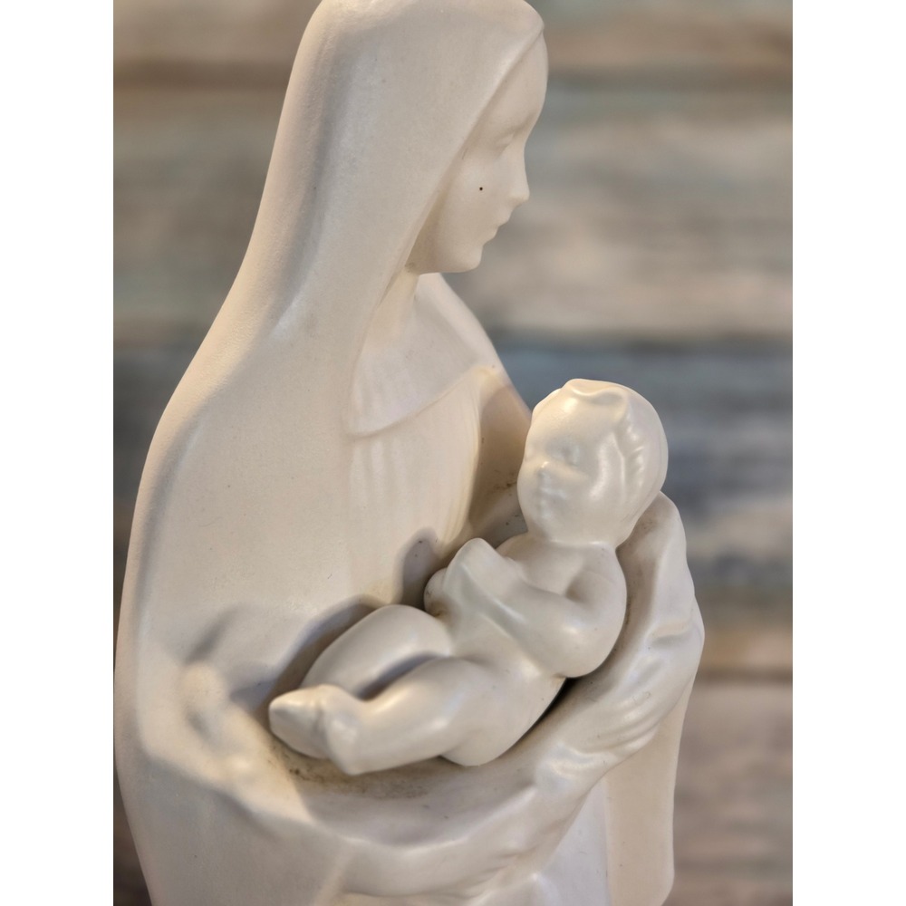 Vintage Ceramic Madonna and Child Figurine Matte White Religious Art - Picture 5 of 10